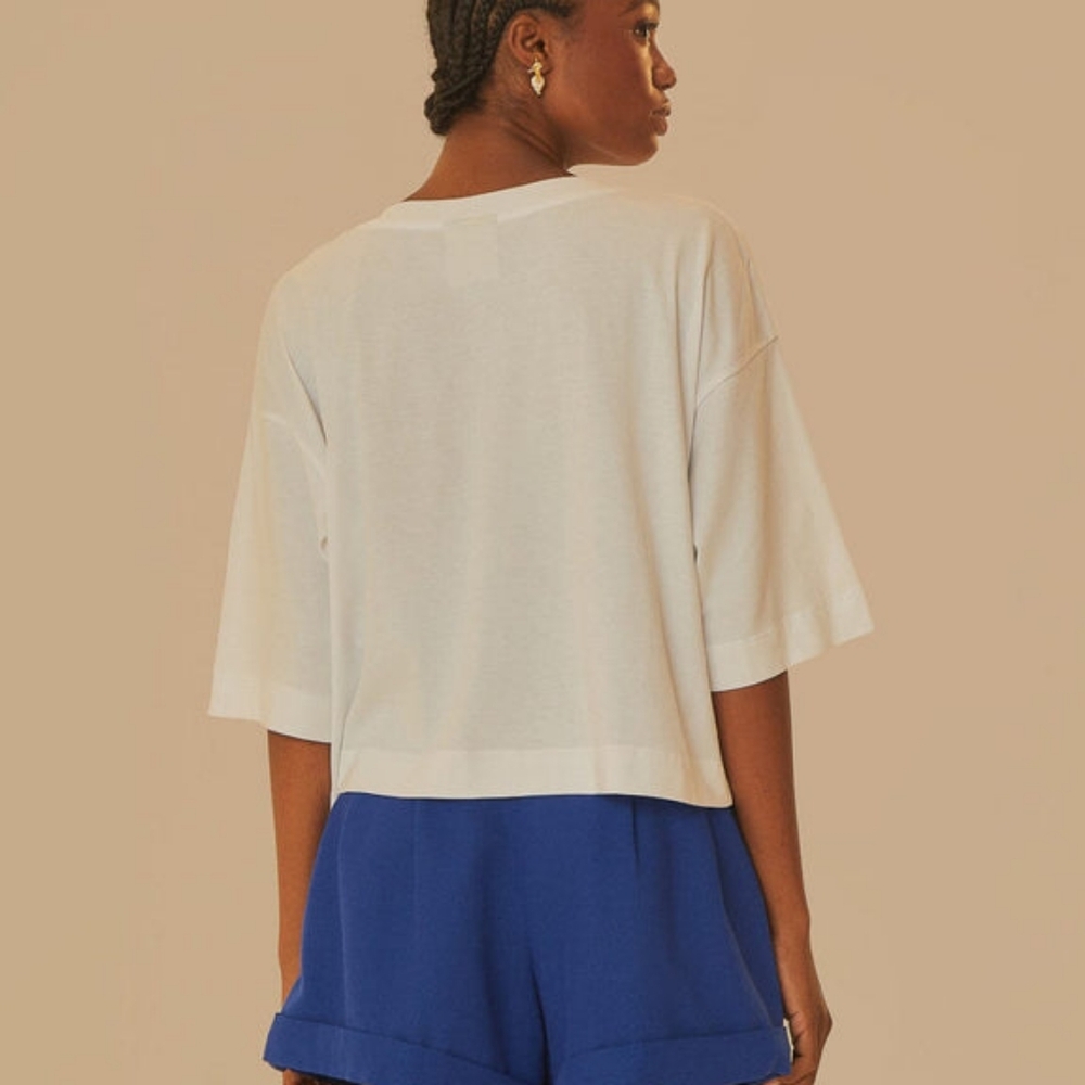 Farm Rio White And Blue Cotton Fish Brazil Oversized Tee L - Picture 4 of 8